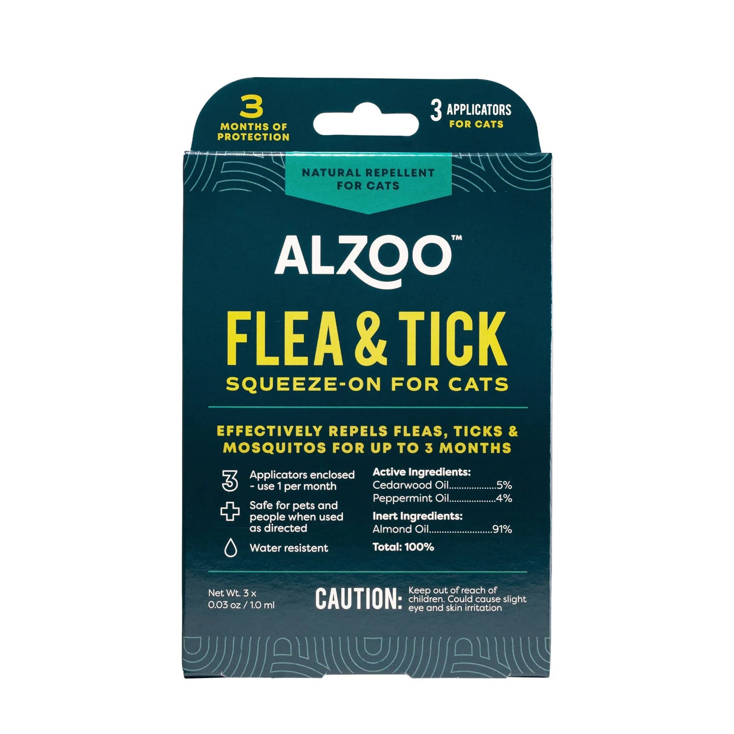 ALZOO Plant-Based Flea & Tick Repellent Squeeze-On for Cats and Dogs (3-Month Supply)