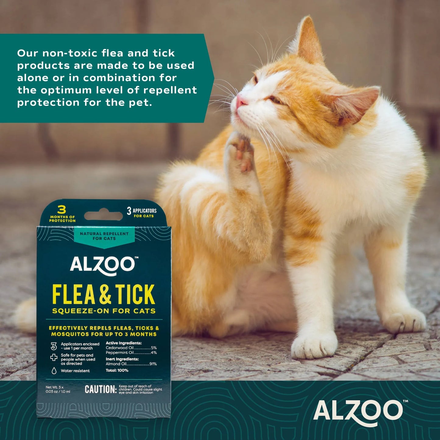 ALZOO Plant-Based Flea & Tick Repellent Squeeze-On for Cats and Dogs (3-Month Supply)