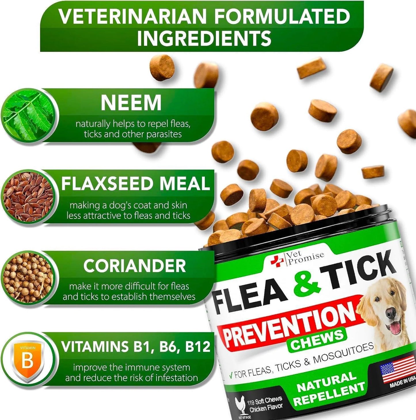 Vet Promise Flea & Tick Prevention Chewables — Natural Oral Defense Supplement for Dogs