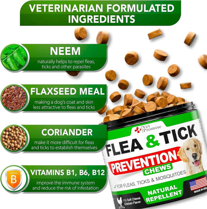 Vet Promise Flea & Tick Prevention Chewables — Natural Oral Defense Supplement for Dogs