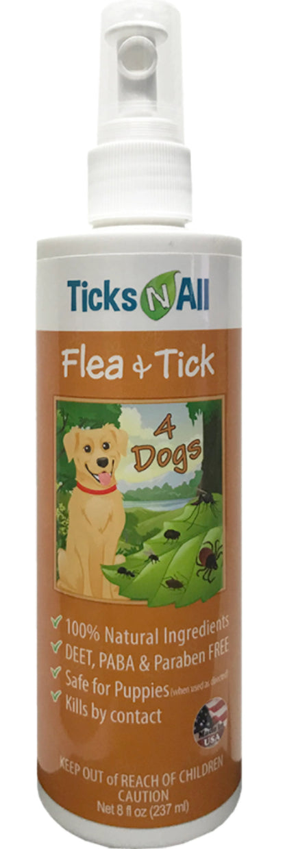 Ticks N All Flea & Tick spray for dogs on a white background