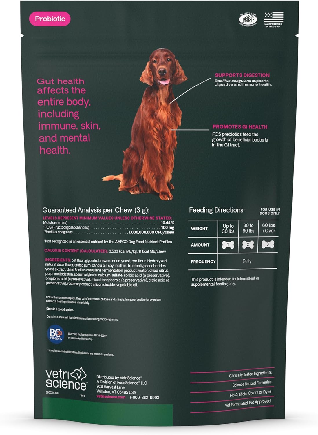 VetriScience® Gut Health – Daily Probiotic Chews for Dogs